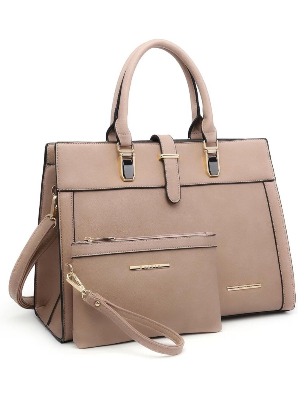 Stylish Women's Belted Satchel Tote Bag with Matching Wristlet for Work